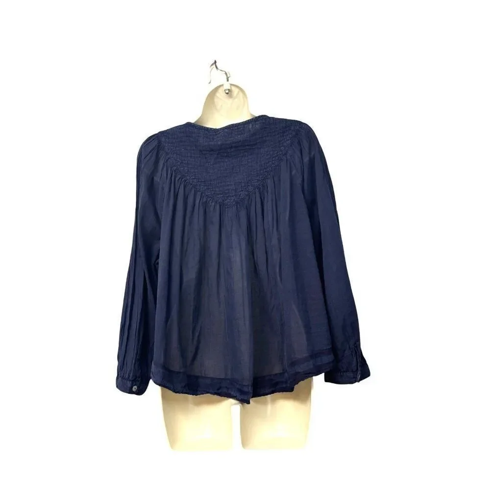 Free People Cool Meadow Woven Cotton Top, Navy, Sz. S